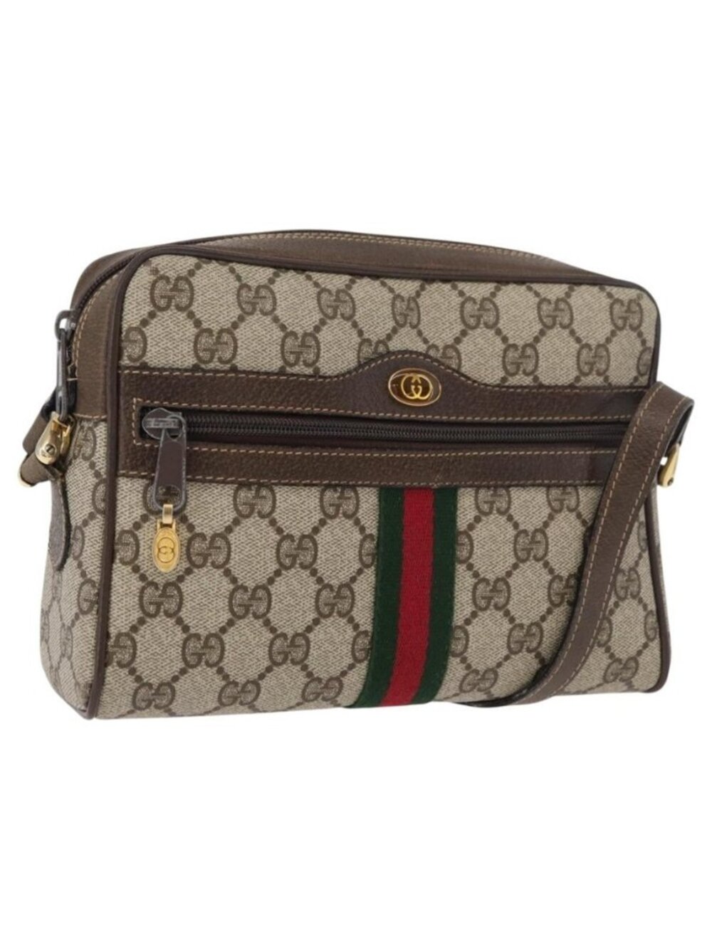 Authentic GUCCI GG Supreme Web Sherry Line Shoulder Bag PVC Beige Gold